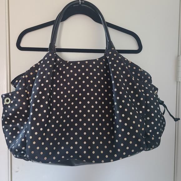 Kate Spade New York Black & Beige Polka Dot Diaper Bag Large Double Handle Tote - Picture 3 of 16